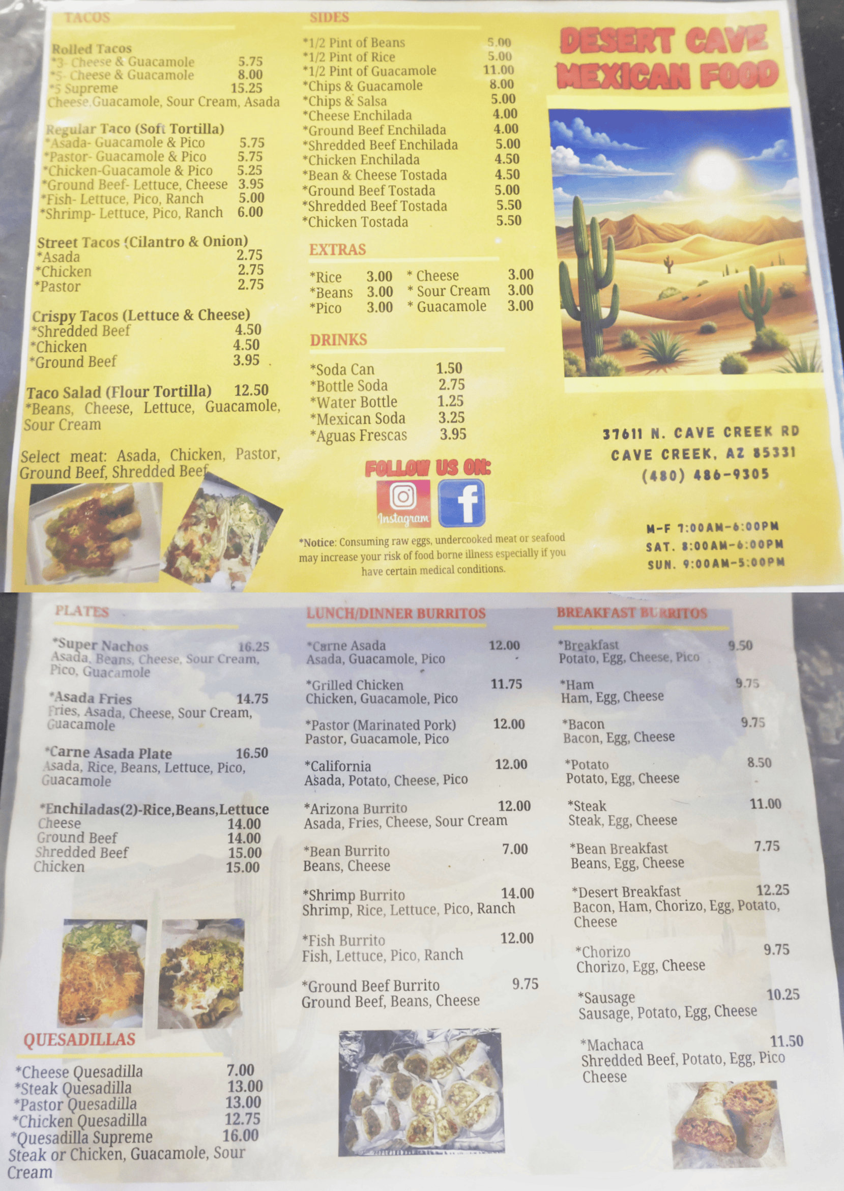 Full Desert Cave menu